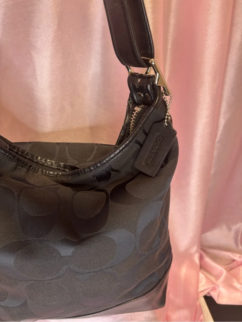 Coach Black Signature Hobo with Tassel Detail
